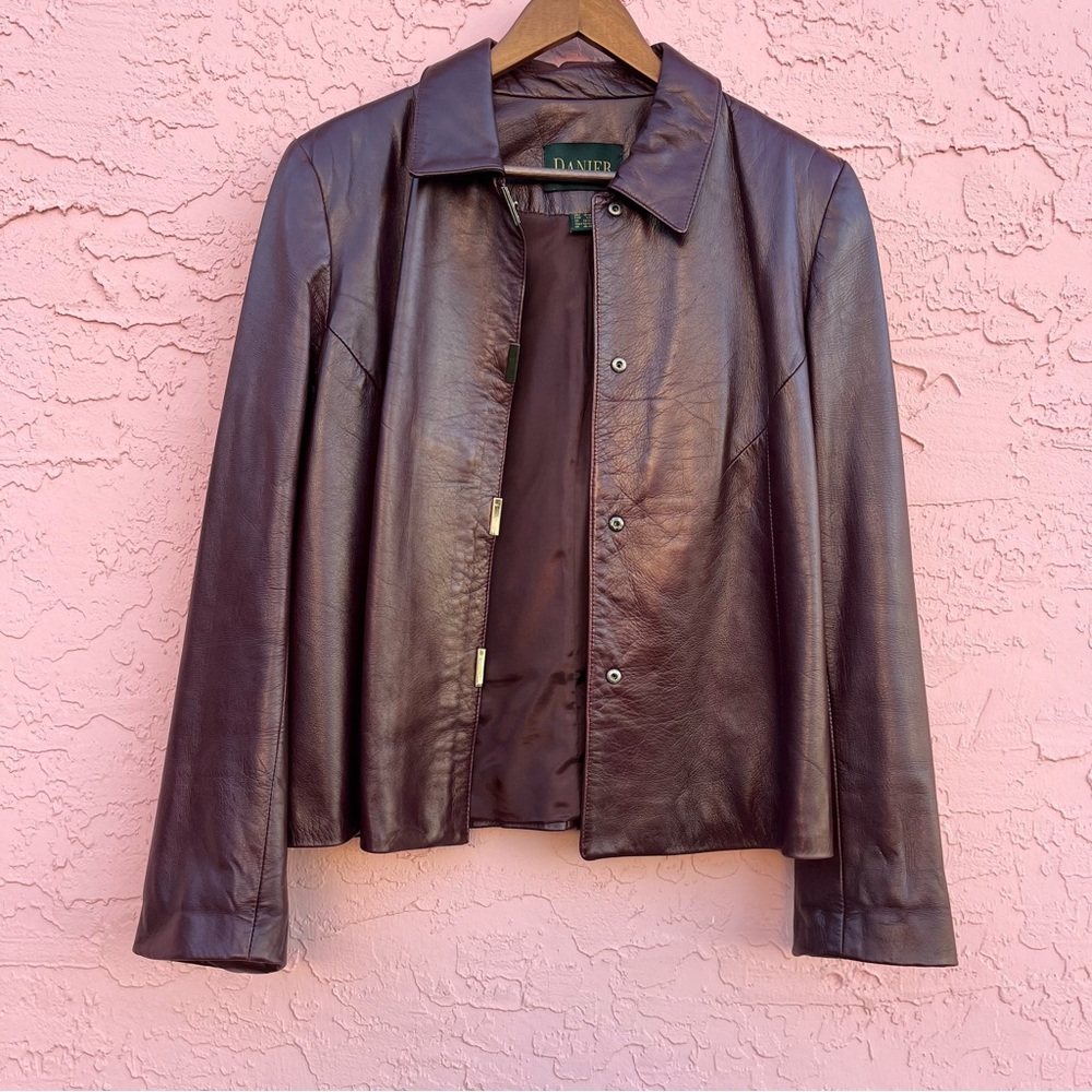 Danier Leather Coat Jacket Burgundy Deep Red Size… - image 15